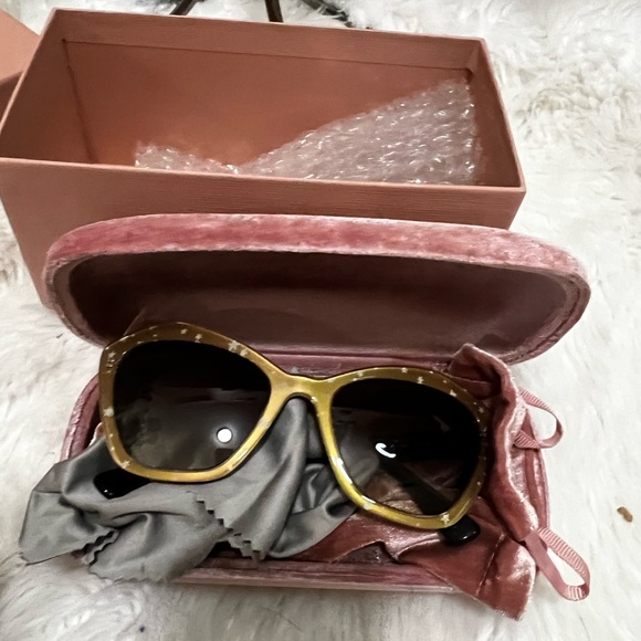 #SOLD#. Miu Miu Glasses Frames w/ Case, Gold Glitter Oversized Sunglasses - Picture 2 of 9